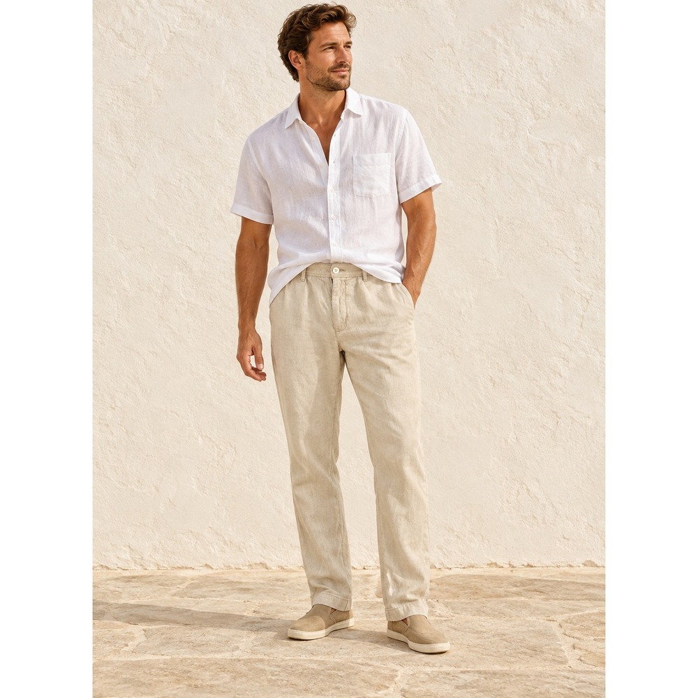 Tommy Bahama Beach Coast Linen-Blend Elastic-Waist Pants Sz S (28x29) Beige